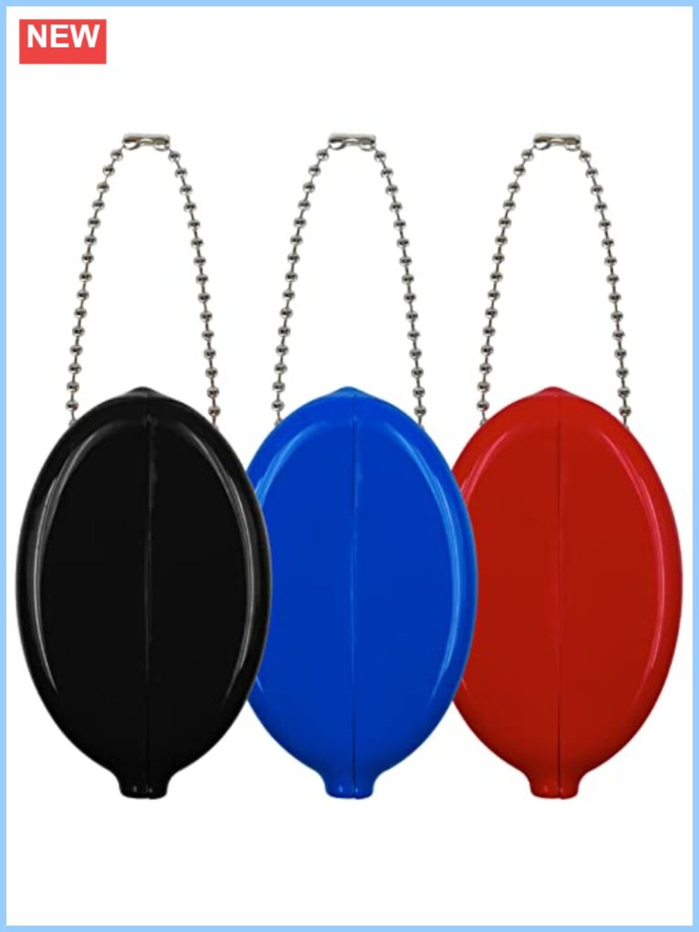 Rubber Oval Squeeze Coin Purse Holder with Chain Compact Travel Wallet